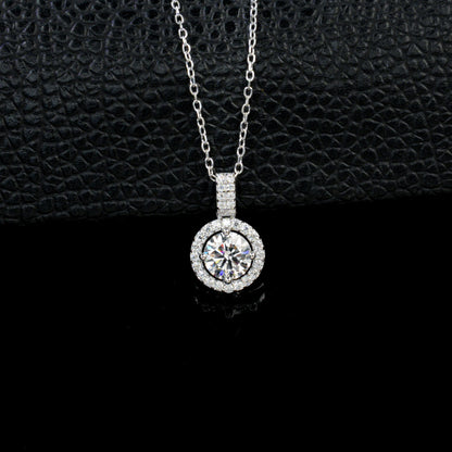 S925 Silver Round Halo Centre Pendant Necklace, Full Diamond Holiday - Photo 2