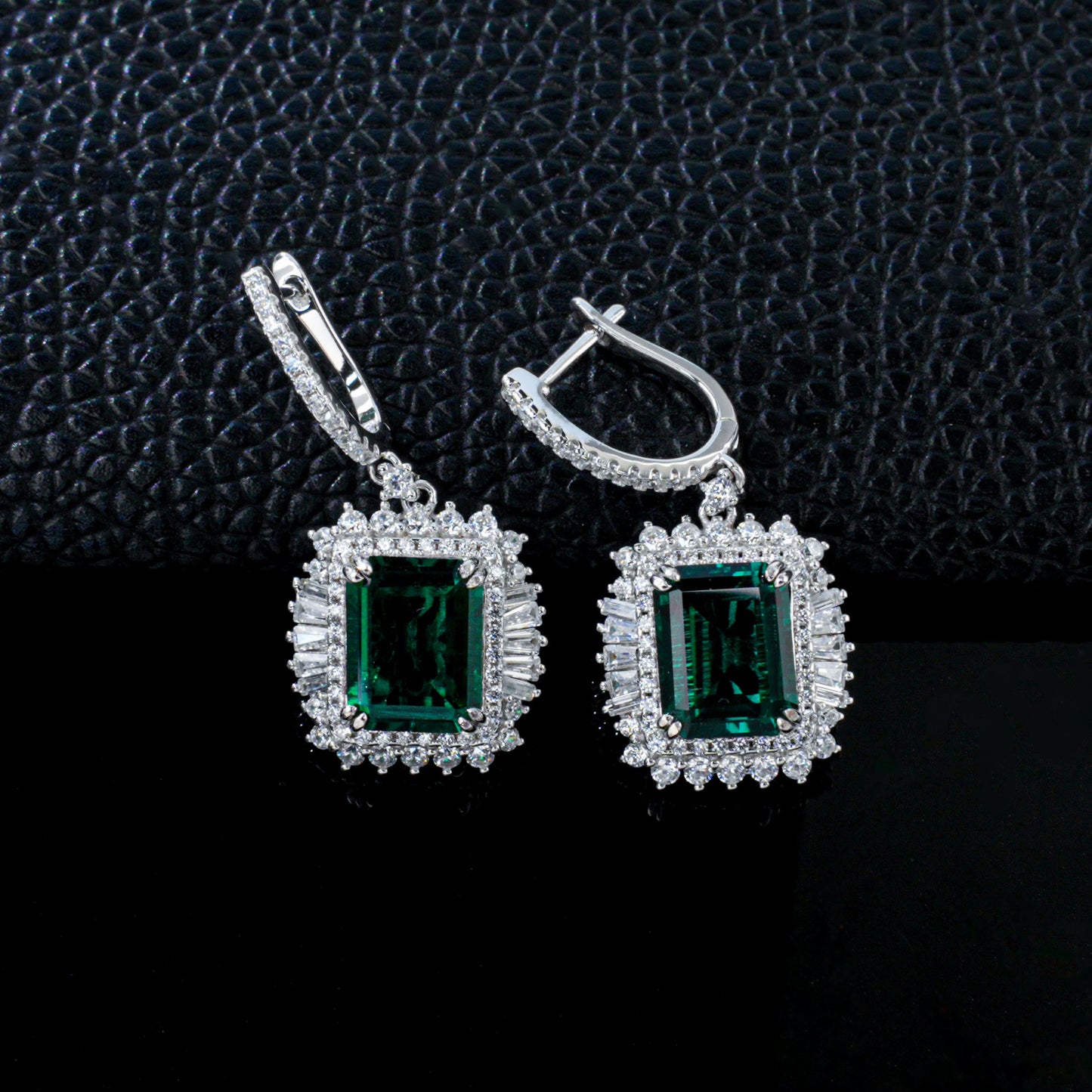 S925 Silver Lab Emerald Double-Layer Halo Earrings, Day Mothers Gift - Photo 2