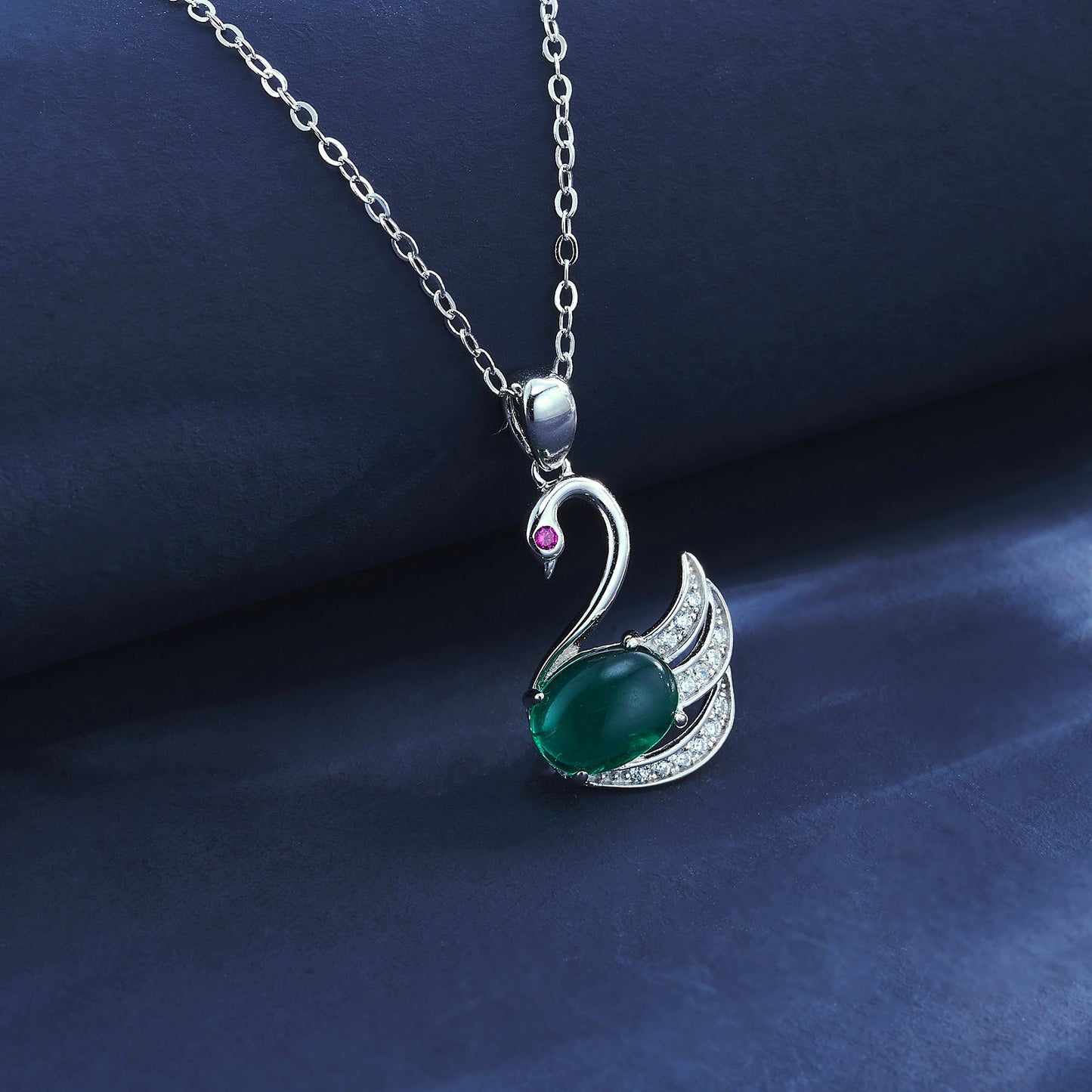 Lab Emerald Cute Swan Pendant, Premium Unique Necklace - Photo 4