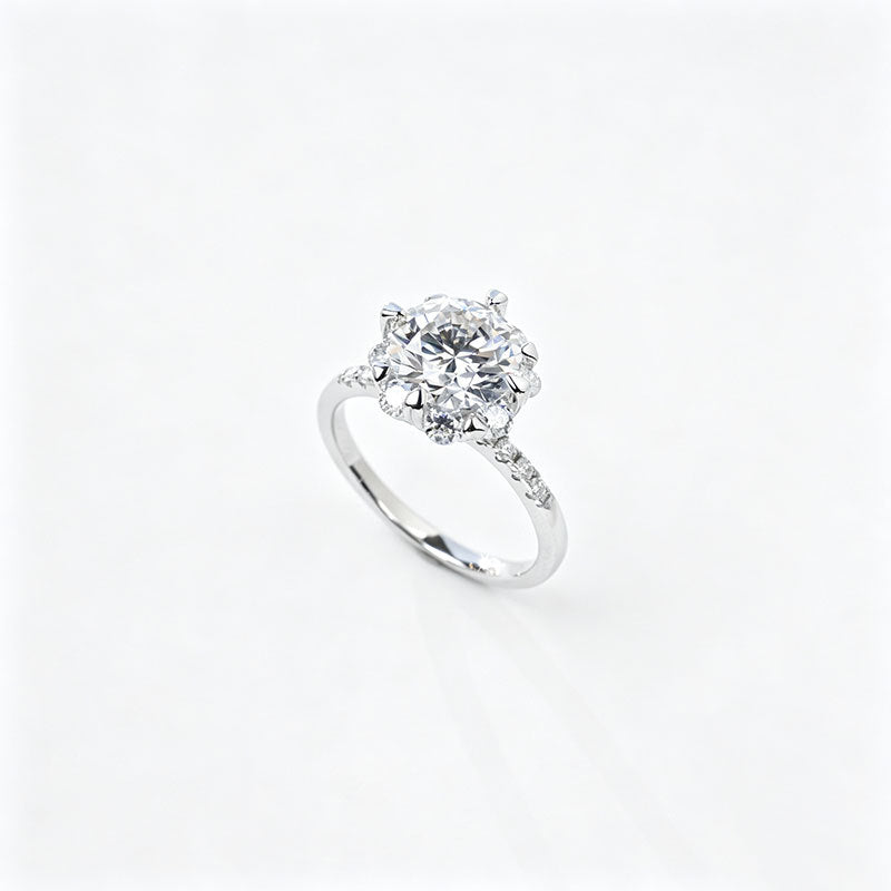 Ring S925 Silver Snowflake 8-Claw Halo Round Diamond Lab, Proposal Engagement Gift - Photo 5