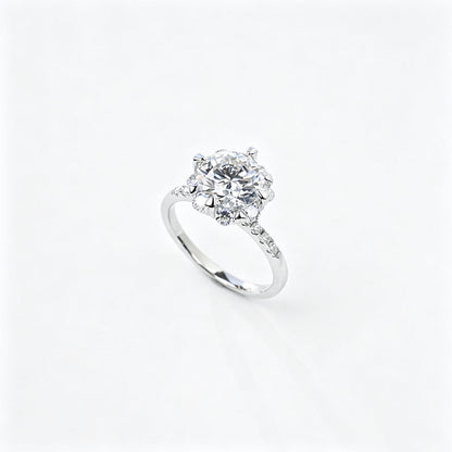 Ring S925 Silver Snowflake 8-Claw Halo Round Diamond Lab, Proposal Engagement Gift - Photo 5