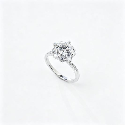 Ring S925 Silver Snowflake 8-Claw Halo Round Diamond Lab, Proposal Engagement Gift - Photo 5