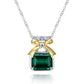 S925 Sterling Silver Bow Gift Box Emerald Pendant Necklace, Gold Versatile Premium - Photo 2