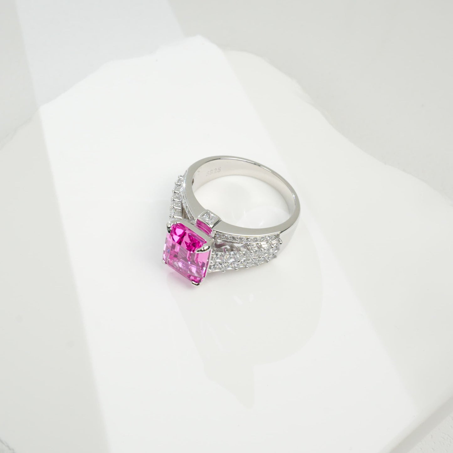 925 Sterling Silver Lab Padparadscha Double-Pave-Arm Ring, Premium Versatile - Photo 4