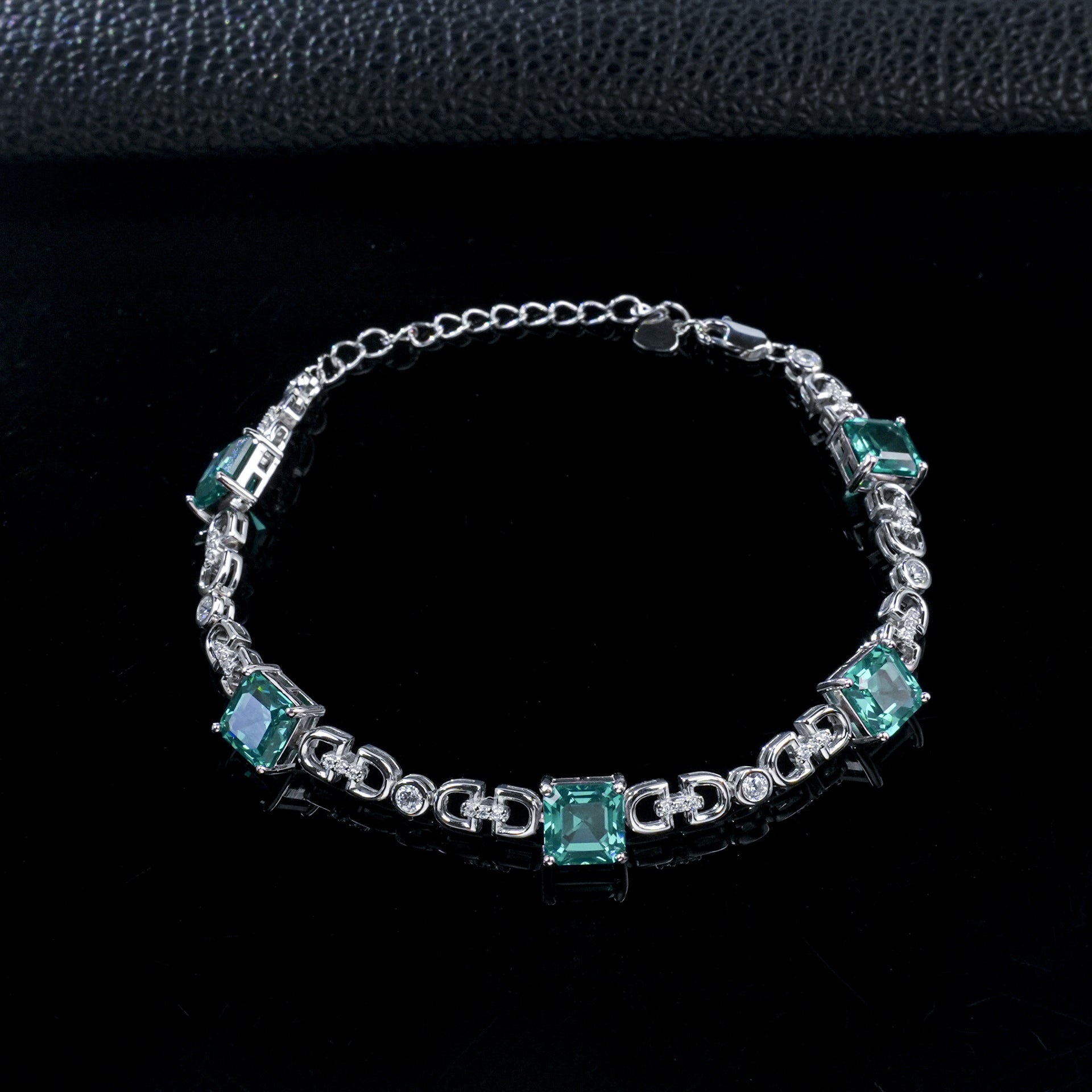 S925 Silver Paraiba Tsavorite Bracelet, Geometric Hollow Chain - Photo 6