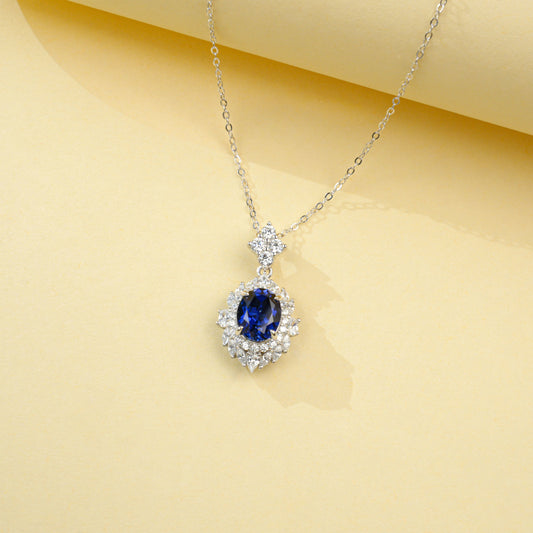 925 Sterling Silver Lab Sapphire Princess Pendant Necklace, Premium Minimalist Fine for Women - Photo 3