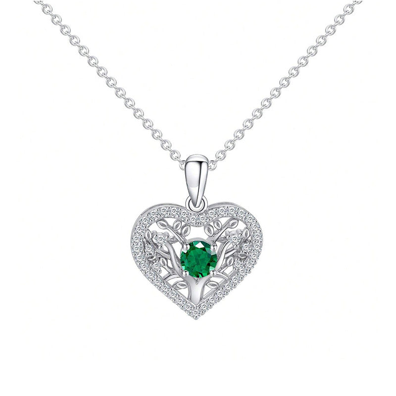 S925 Sterling Silver coloured Gemstone Heart Tree of Life Necklace, Hollow Round Diamond - Photo 5