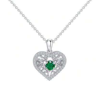 S925 Sterling Silver coloured Gemstone Heart Tree of Life Necklace, Hollow Round Diamond - Photo 5