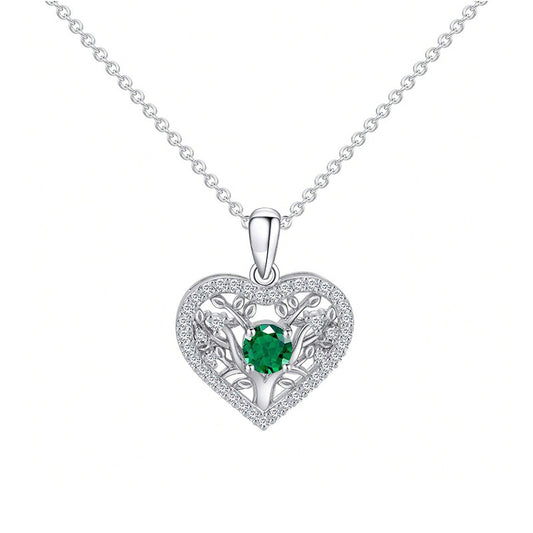 S925 Sterling Silver coloured Gemstone Heart Tree of Life Necklace, Hollow Round Diamond - Photo 5