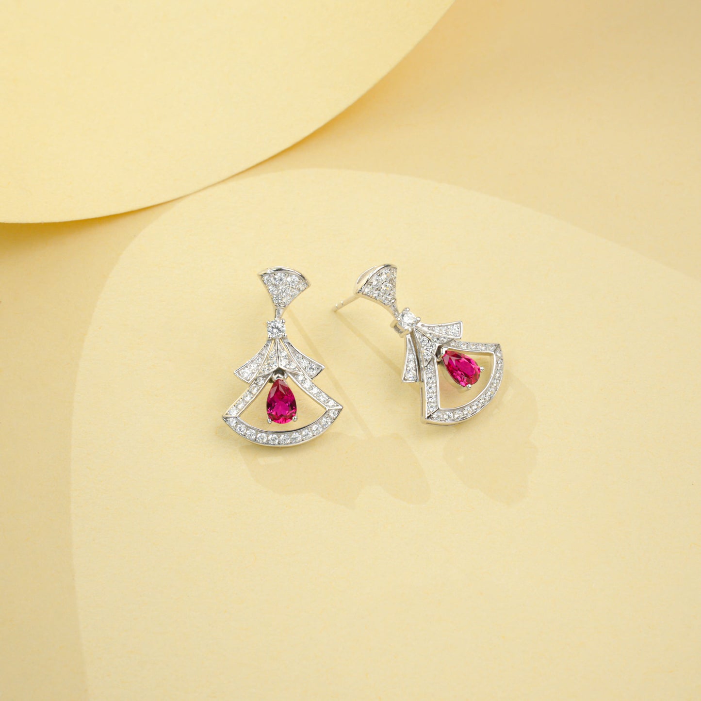 S925 Sterling Silver Lab Ruby Skirt Earrings, Designer for Women - Photo 4