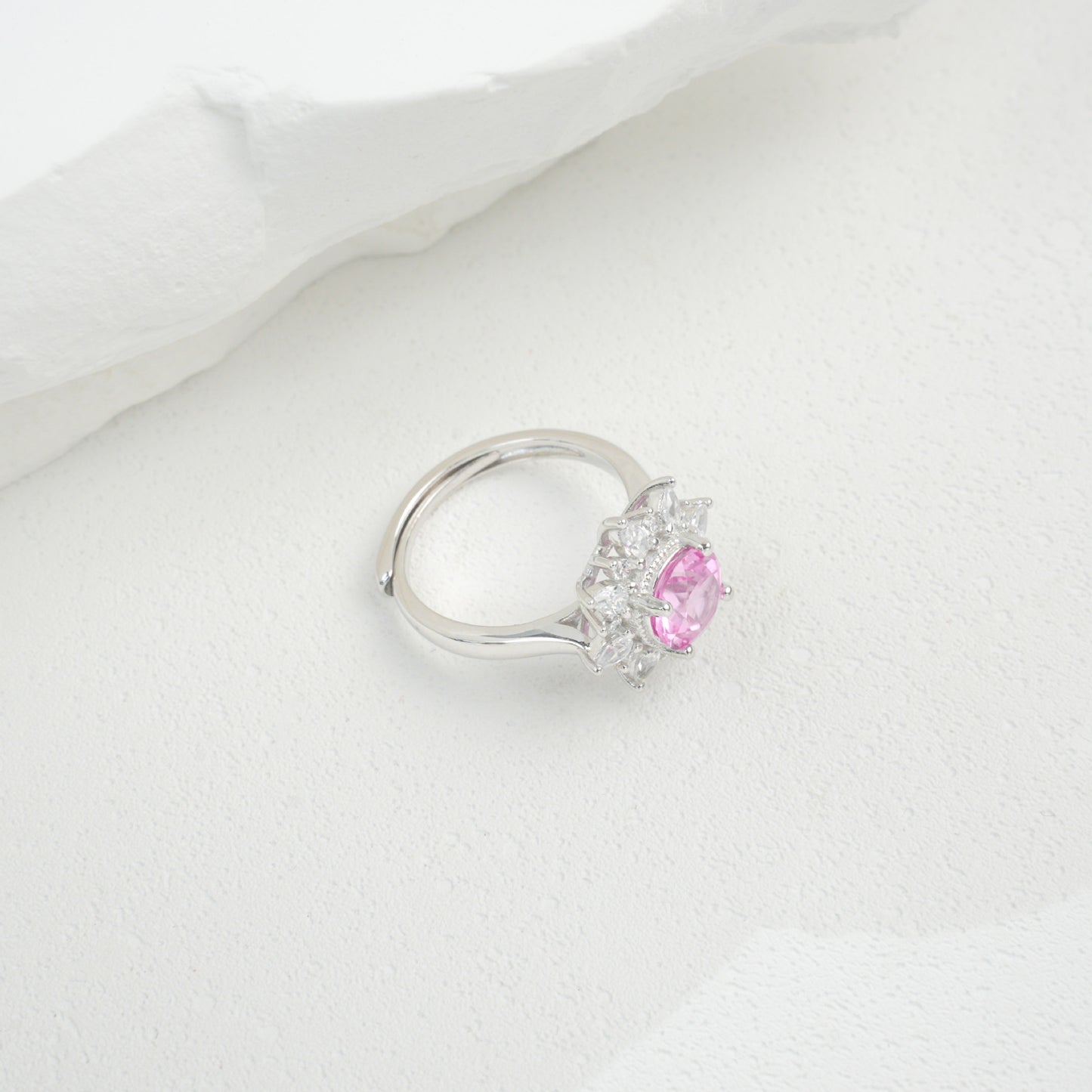 S925 Sterling Silver Gemstone Sunflower Halo Adjustable Open Ring, Versatile - Photo 3