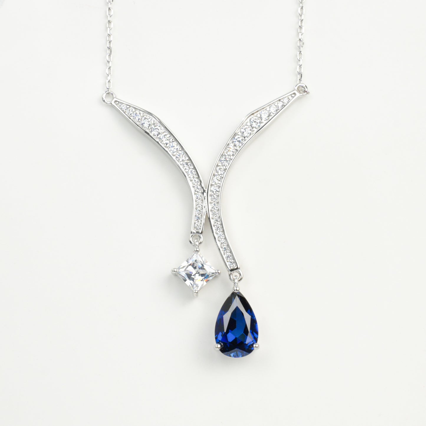 S925 Sterling Silver Lab Sapphire Necklace for Women, Premium - Photo 4
