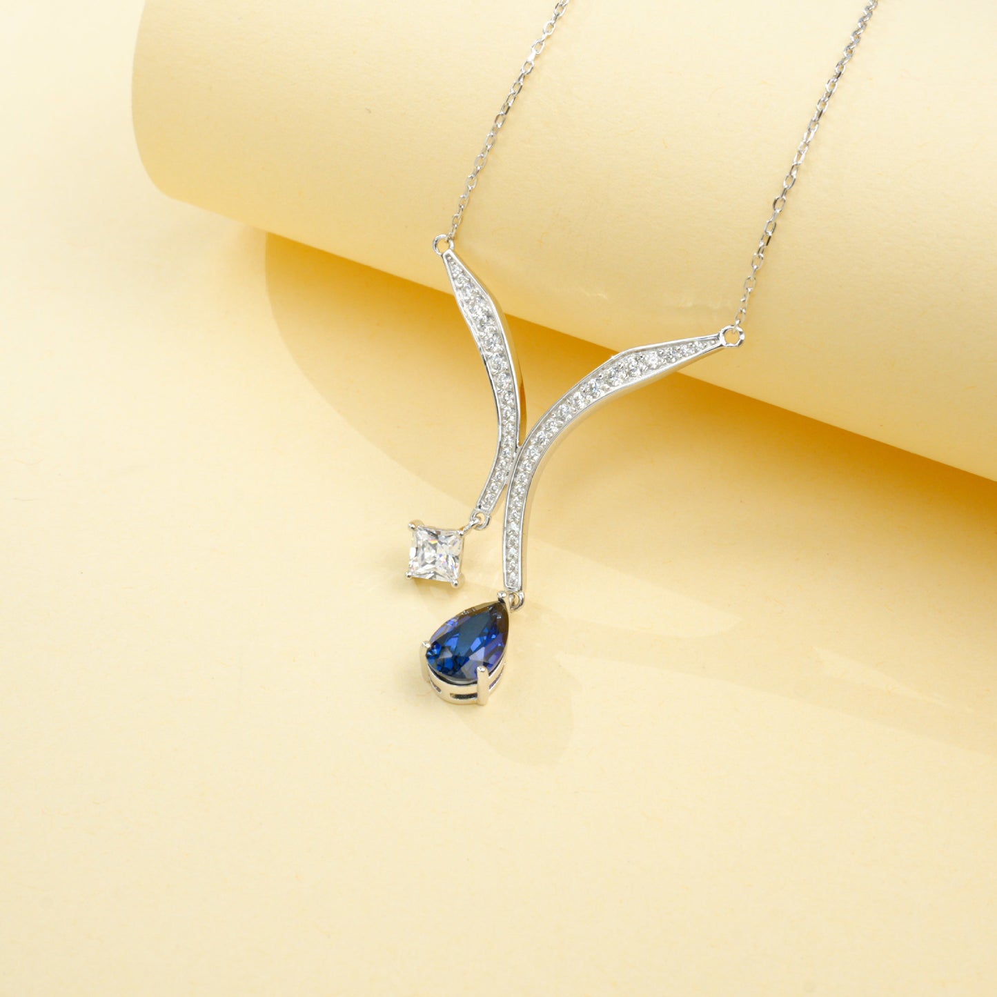 S925 Sterling Silver Lab Sapphire Necklace for Women, Premium - Photo 6