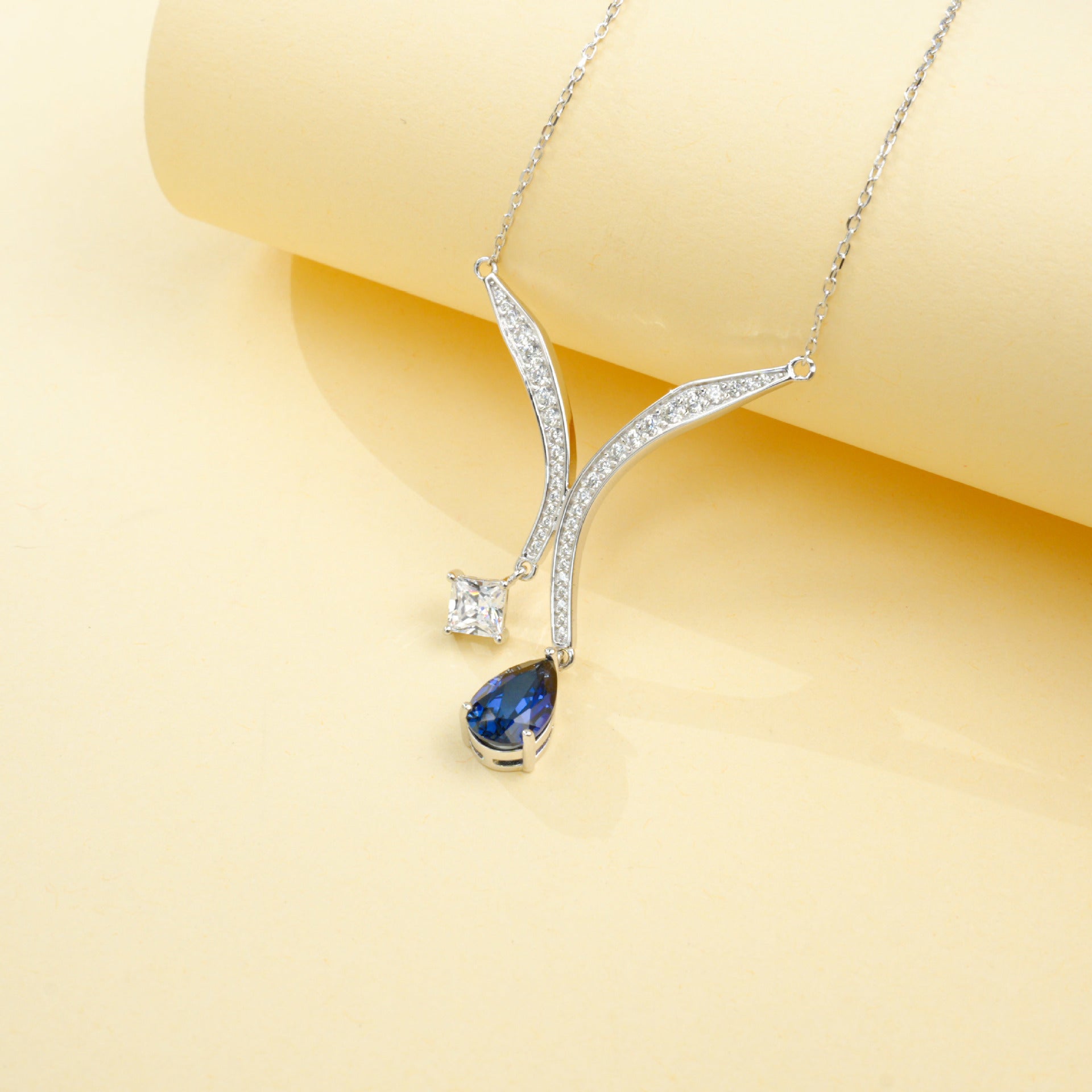 S925 Sterling Silver Lab Sapphire Necklace for Women, Premium - Photo 6