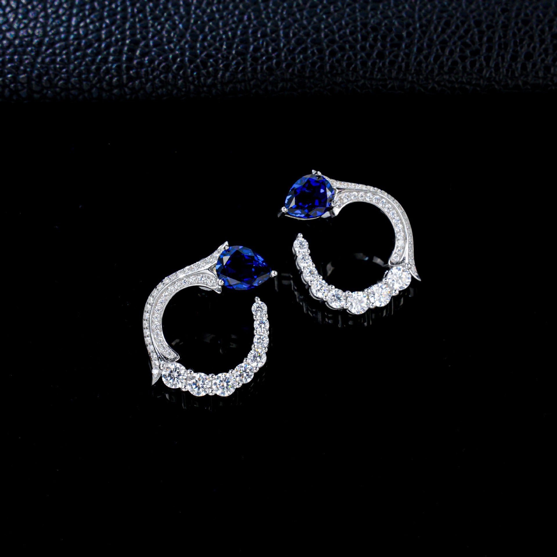 S925 Sterling Silver Lab Sapphire Earrings, Minimalist Artistic Unique for Women - Photo 2