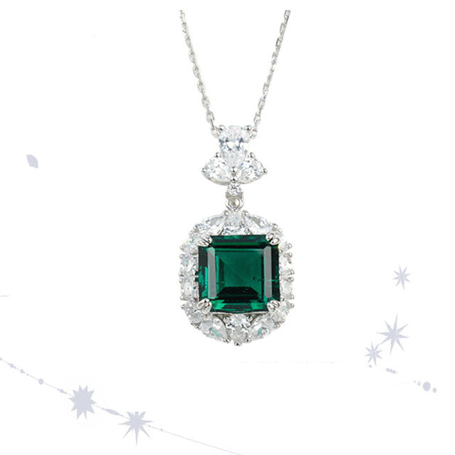 S925 Sterling Silver Lab Emerald Necklace, Versatile Elegant for Women - Photo 1