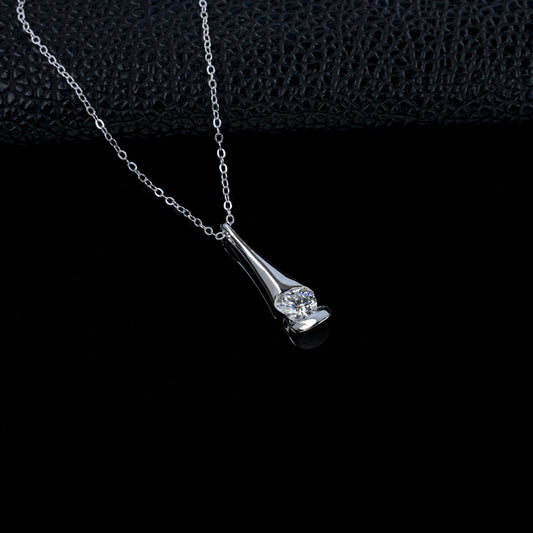 Simple Streamline Solitaire S925 Silver Arc Bezel Round Diamond Pendant, Simple Holiday Gift - Photo 3