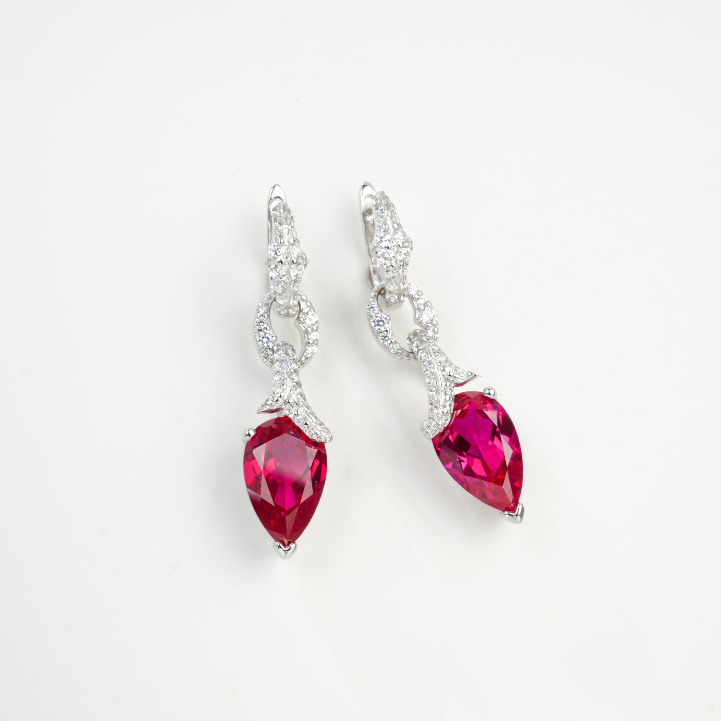 S925 Sterling Silver Lab Ruby Stud Earrings, Princess Versatile for Women - Photo 2