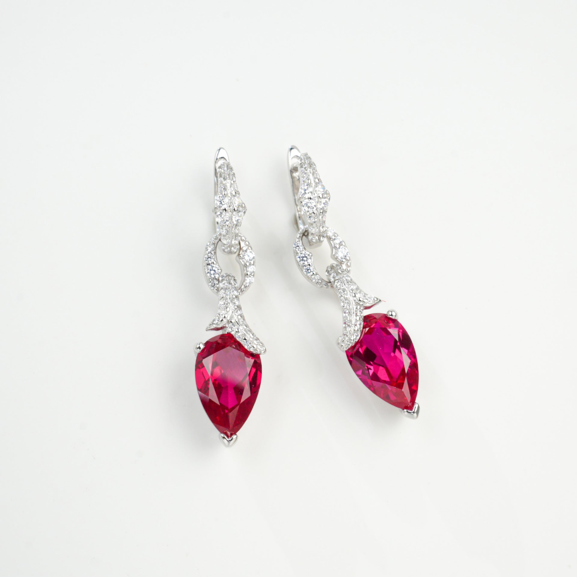 S925 Sterling Silver Lab Ruby Stud Earrings, Princess Versatile for Women - Photo 2