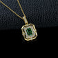 Vintage 925 Silver Step-Cut Emerald Full Diamond Halo Necklace, Evening Gift - Photo 2