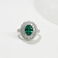 S925 Sterling Silver Oval Lab Emerald Double-Halo Pave Ring, Vintage for Women - Photo 1