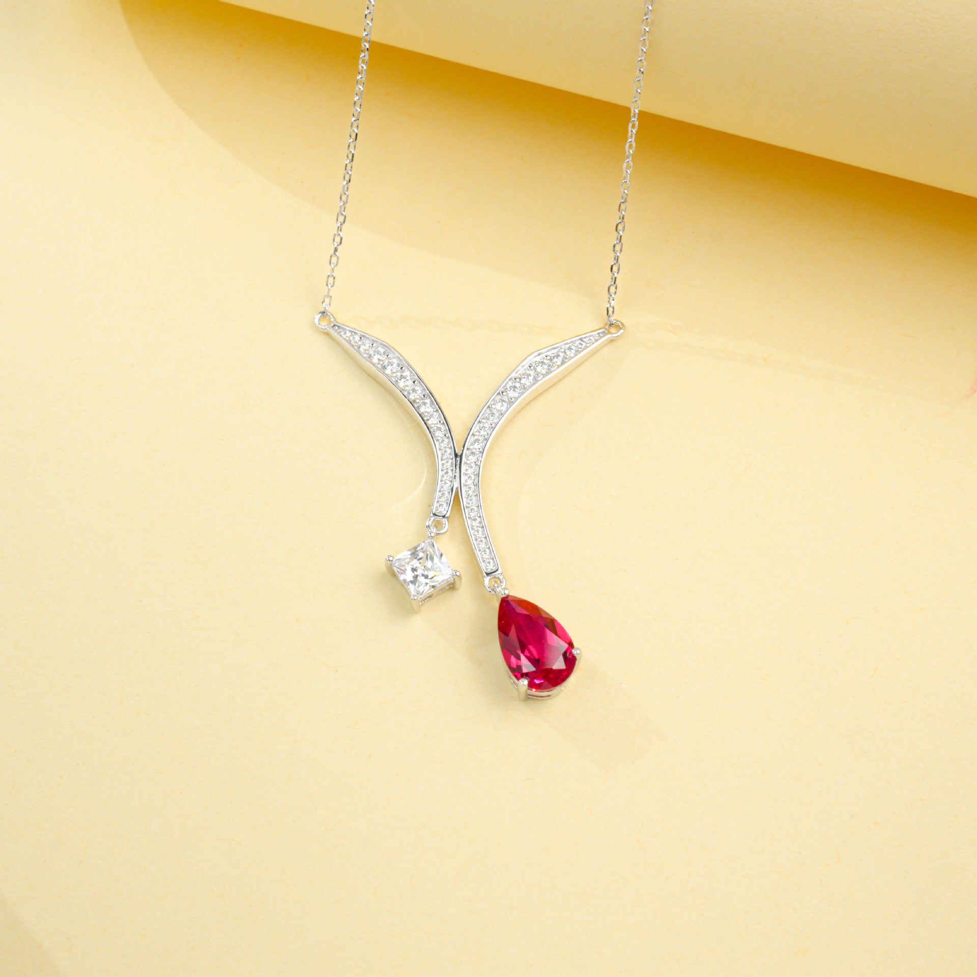 S925 Sterling Silver Lab Pigeon Blood Ruby Necklace, Luxurious for Women - Photo 4