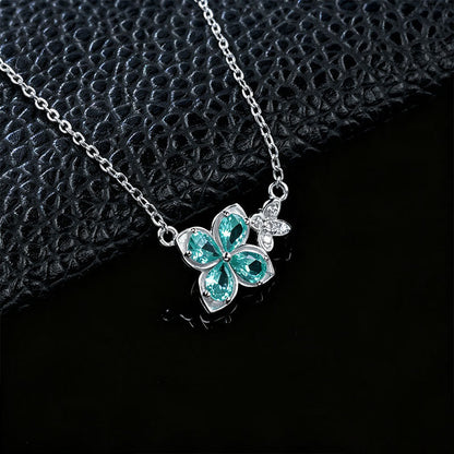 S925 Silver Paraiba Tsavorite Four-Petal Flower Butterfly, Outfit Simple - Photo 4
