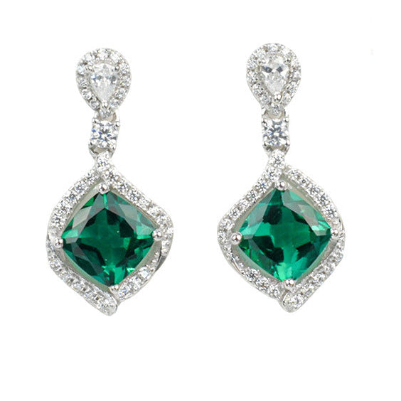 925 Sterling Silver Lab Emerald Stud Earrings, Versatile Premium - Photo 1