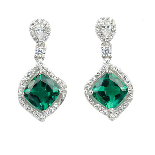 925 Sterling Silver Lab Emerald Stud Earrings, Versatile Premium - Photo 1