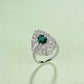 S925 Sterling Silver Lab Emerald Floral Cluster Pave Ring, Premium Elegant for Women - Photo 6