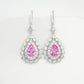 S925 Sterling Silver Lab Paraiba Teardrop Geometric Halo Drop Earrings - Photo 1