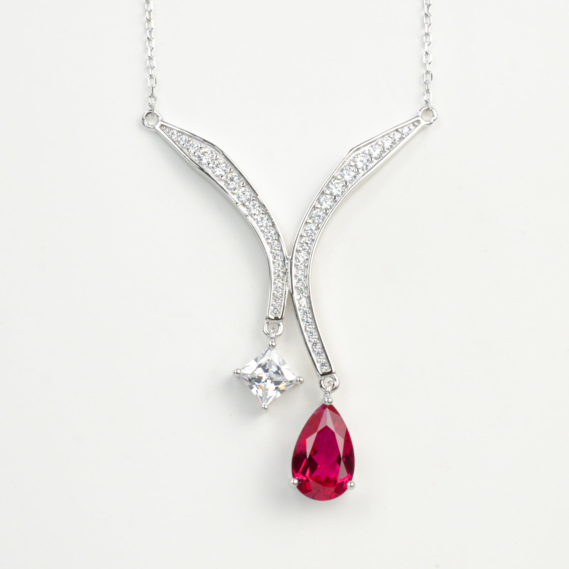 S925 Sterling Silver Lab Pigeon Blood Ruby Necklace, Luxurious for Women - Photo 5