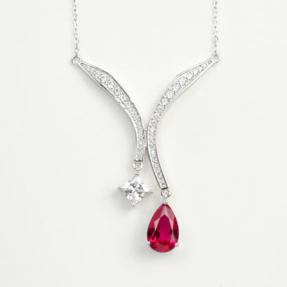 S925 Sterling Silver Lab Pigeon Blood Ruby Necklace, Luxurious for Women - Photo 5