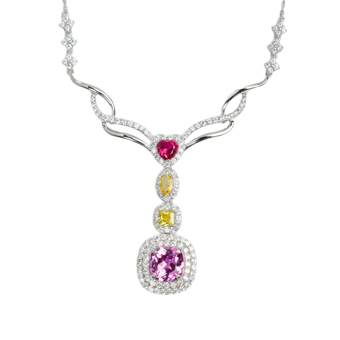 S925 Sterling Silver Square Lab Padparadscha Pendant Necklace, Designer - Photo 5