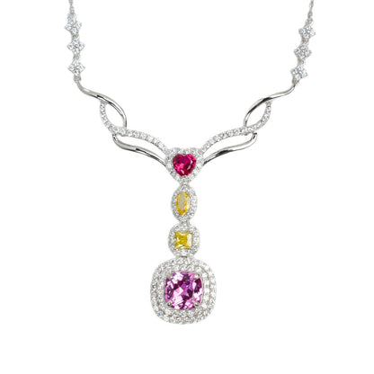 S925 Sterling Silver Square Lab Padparadscha Pendant Necklace, Designer - Photo 5