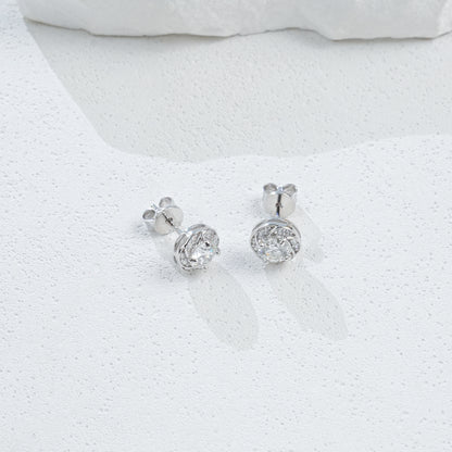 S925 Sterling Silver Round Diamond Halo Earrings, Simple Versatile Earrings - Photo 5