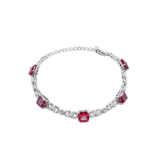 S925 Silver Square Ruby Bracelet, Geometric Hollow Chain - Photo 5