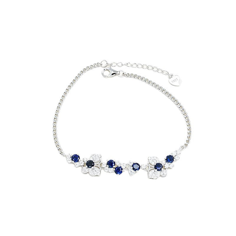 S925 Silver Flower-Leaf Sapphire Jewellery, Fresh Evening Wedding - Photo 5