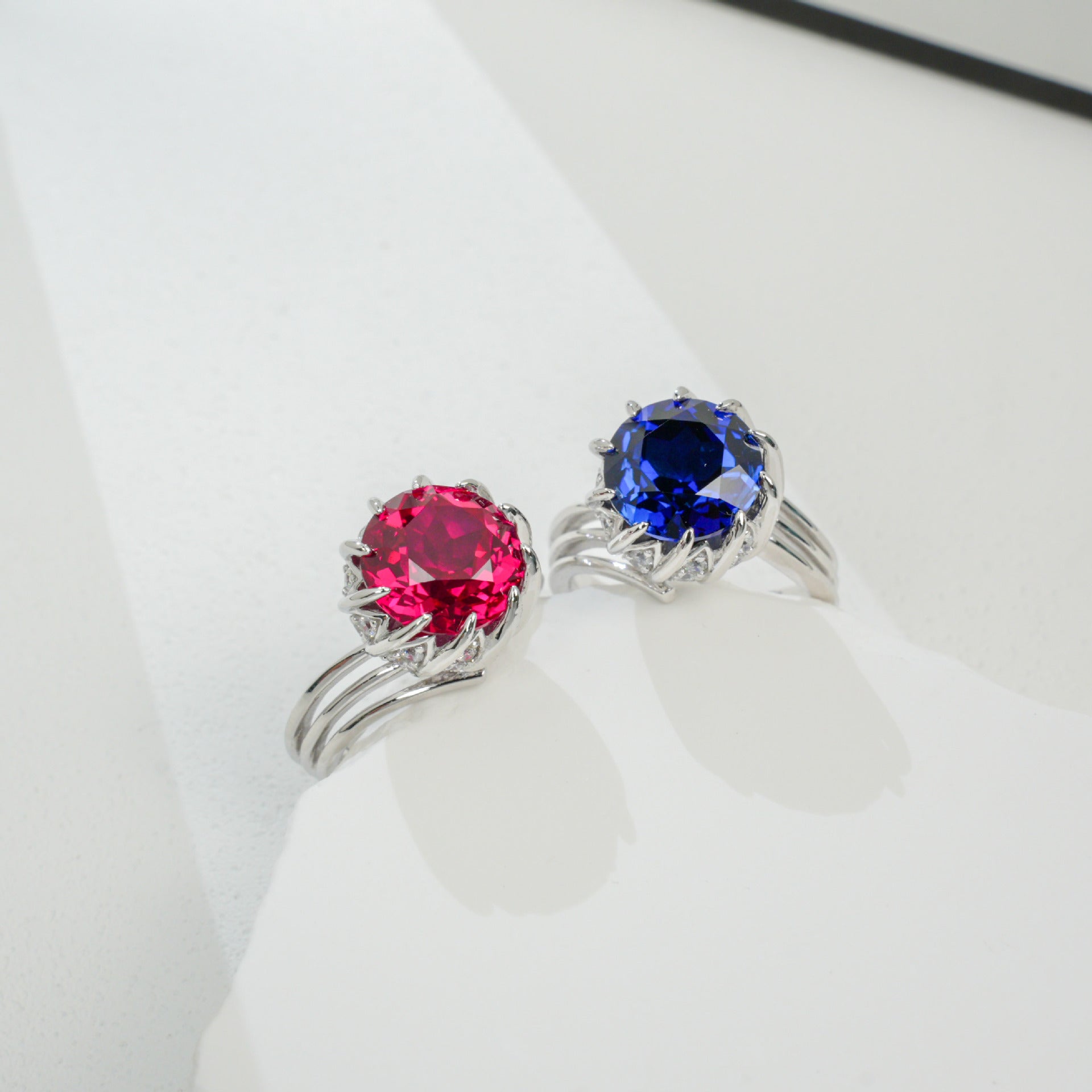 Lab-Created Cornflower Sapphire Ring S925 Sterling Silver - Photo 5