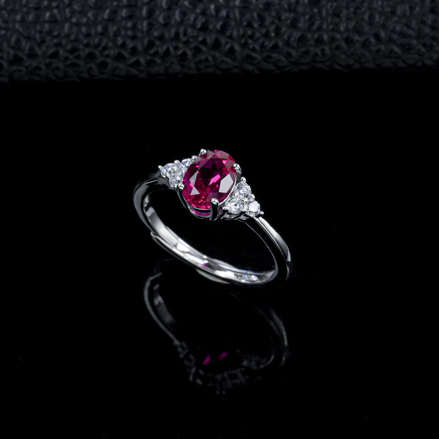 S925 Silver Oval Lab Ruby Side Stone Ring, Ring Birthday Gift - Photo 6