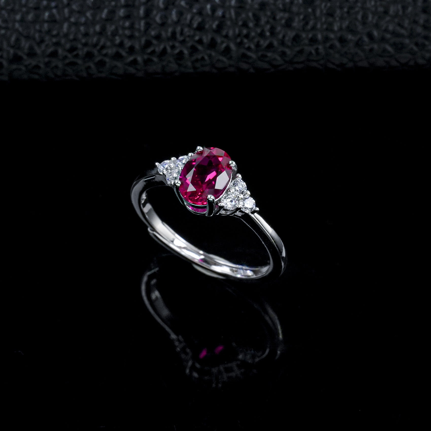 S925 Silver Oval Lab Ruby Side Stone Ring, Ring Birthday Gift - Photo 6