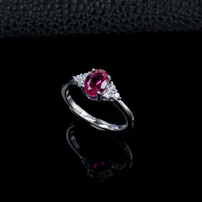 S925 Silver Oval Lab Ruby Side Stone Ring, Ring Birthday Gift - Photo 6