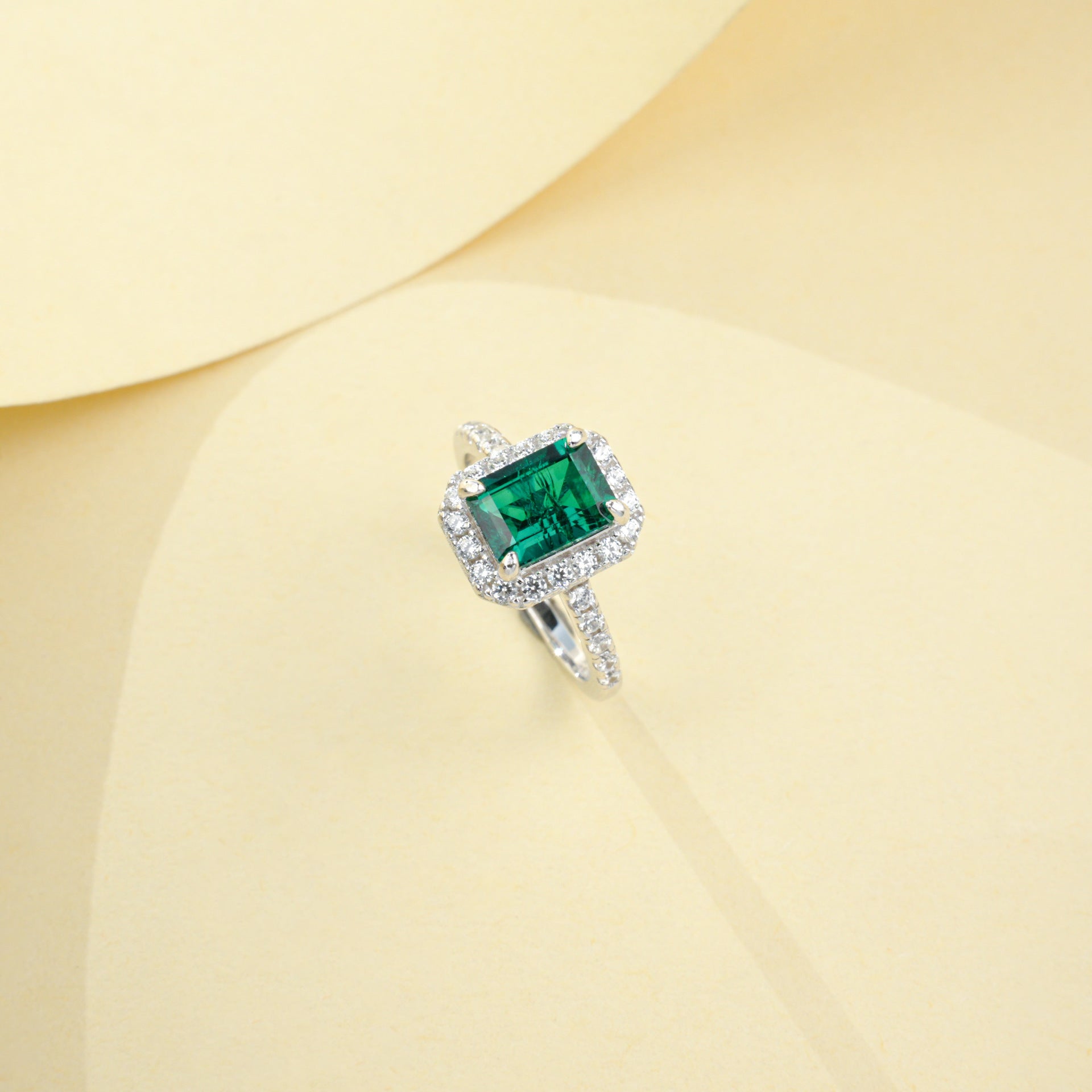 S925 Sterling Silver Lab Emerald Ring, Vintage - Photo 4