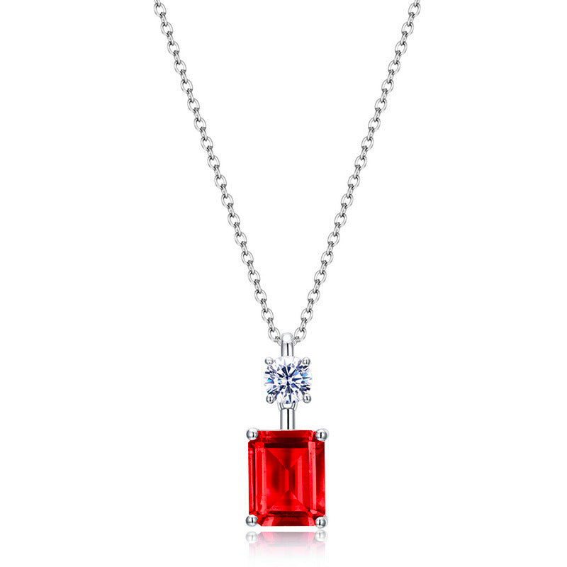 Square S925 Silver Pendant Pigeon Blood Ruby Necklace, Diamond Versatile - Photo 5