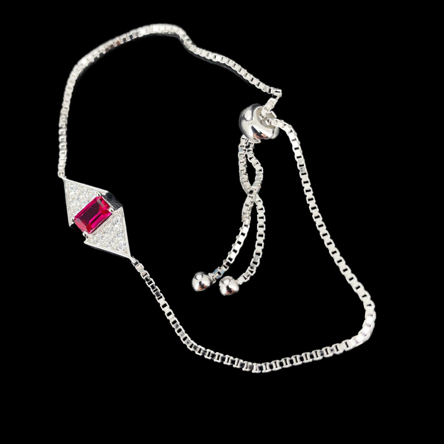 S925 Sterling Silver Lab Ruby Bracelet for Women, Premium Adjustable - Photo 4