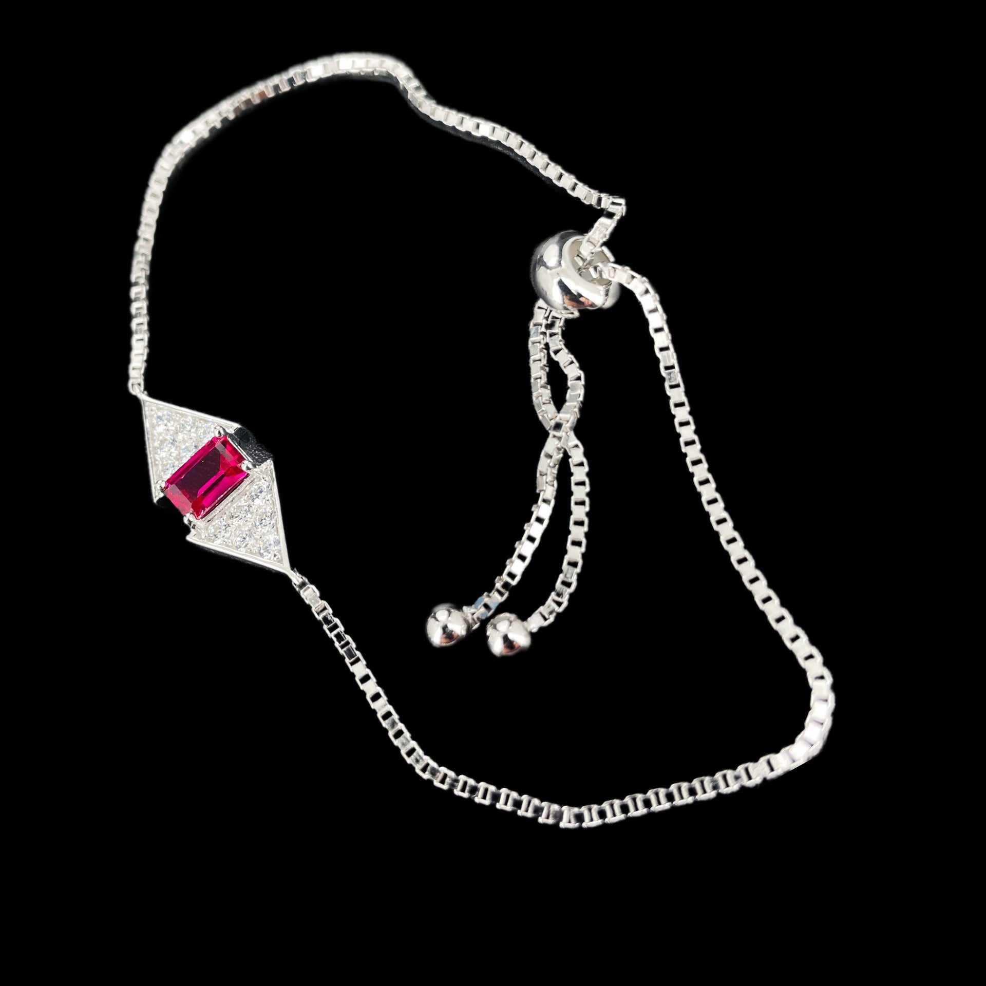 S925 Sterling Silver Lab Ruby Bracelet for Women, Premium Adjustable - Photo 4