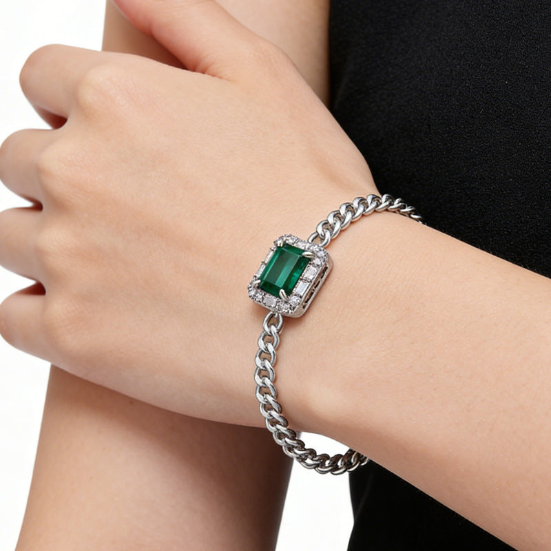 S925 Sterling Silver Lab Emerald Bracelet for Women, Versatile - Photo 3