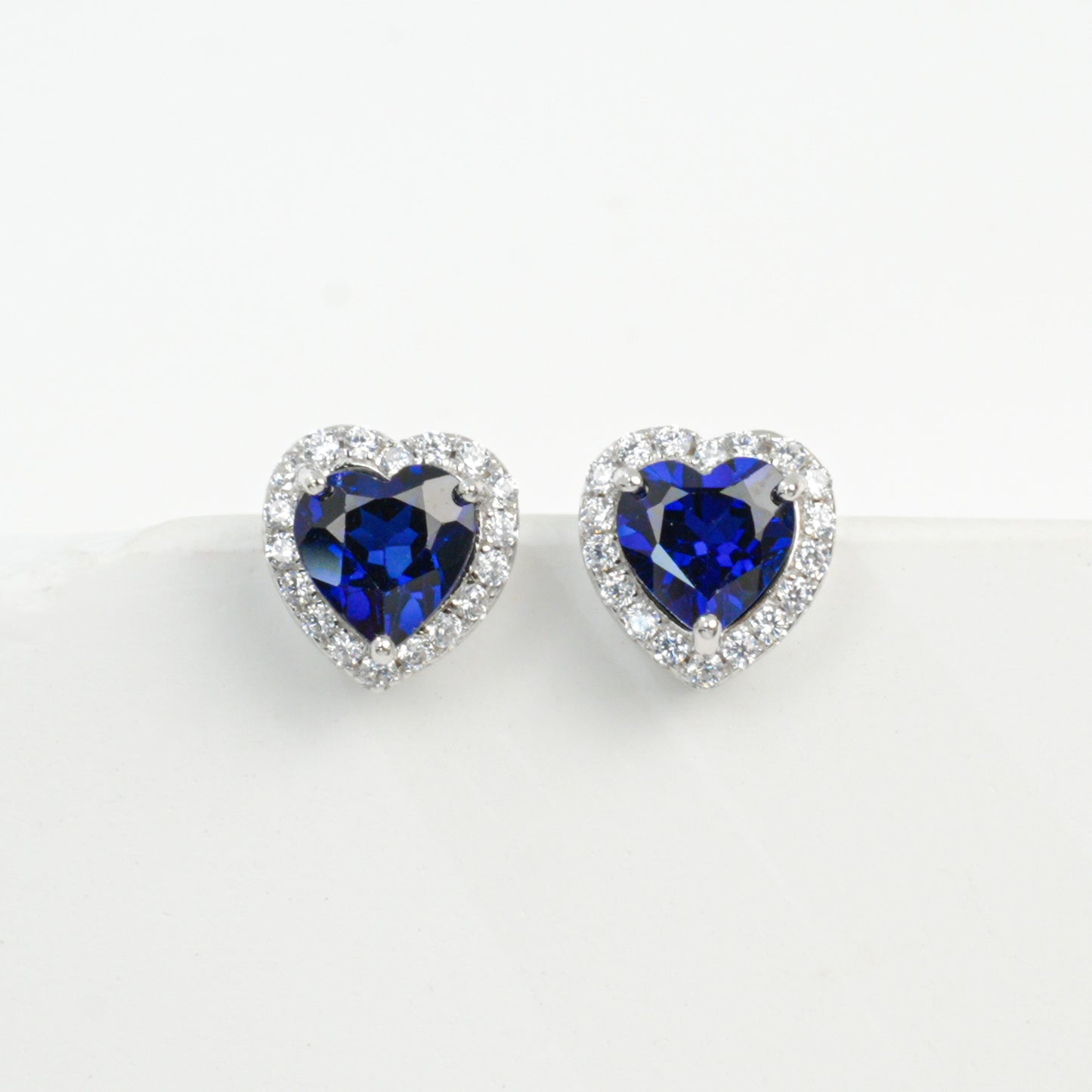 S925 Silver Heart Lab Sapphire Stud Earrings, Love Full Diamond - Photo 6