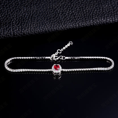 S925 Sterling Silver Lab Ruby Bracelet for Women, Premium Vintage - Photo 3