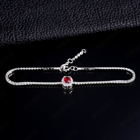 S925 Sterling Silver Lab Ruby Bracelet for Women, Premium Vintage - Photo 3